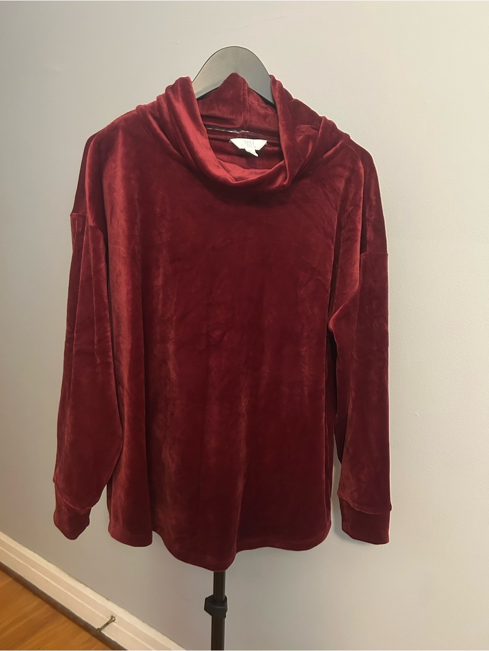 Time and Tru Burgundy Velvet Cowl Neck Top